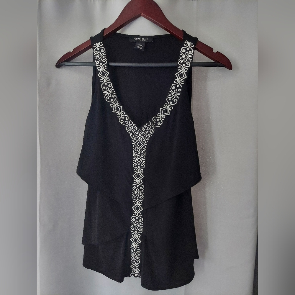 White House Black Market Blue Embellished V-Neck Sheath Top